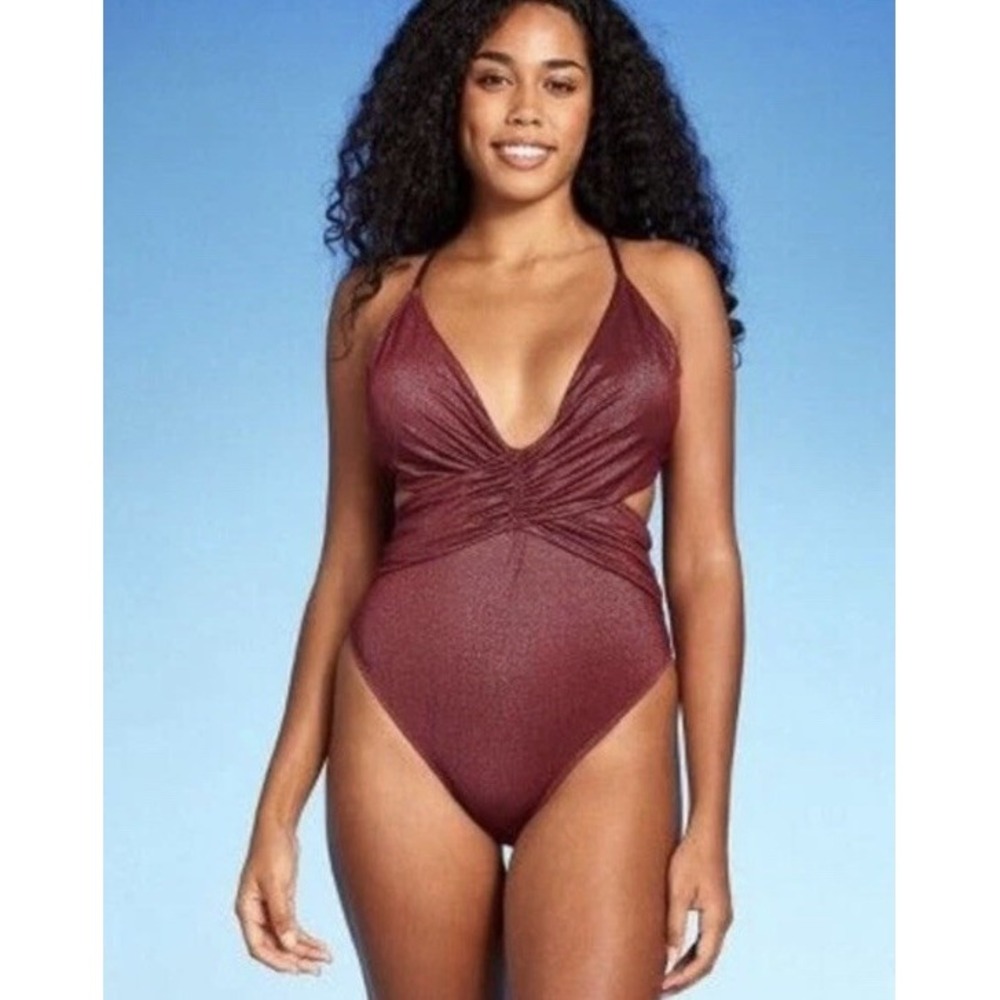 Women's‎ Plunge Cut Out High Leg Lurex One Piece Swimsuit - Shade &Shore Size 17 - Picture 8 of 10